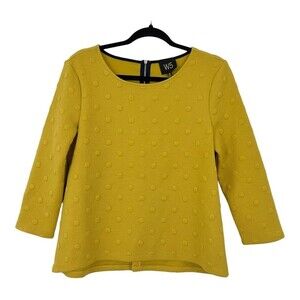 W5 Womens Size Small Yellow Swiss Dot 3/4 Sleeve Knit Top